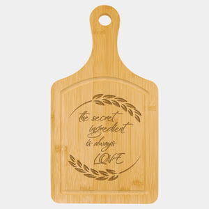 Personalized 13 1/2" x 7" Bamboo Cutting Board Paddle Shape with Drip Ring Thumbnail