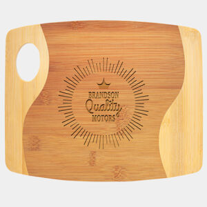 Personalized 11" x 9" x 5/16" Bamboo Two Tone Cutting Board with Handle Thumbnail
