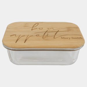 Personalized 21 oz. Rectangle Glass Container with Bamboo Lid Thumbnail
