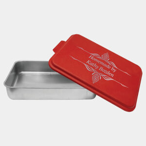 Personalized 9" x 13" Aluminum Cake Pan with Red Lid Thumbnail