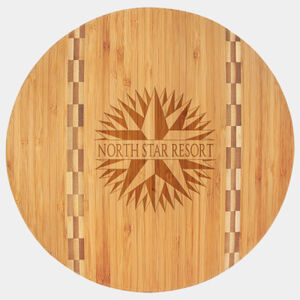Personalized 11 3/4" Round Bamboo Cutting Board with Butcher Block Inlay Thumbnail