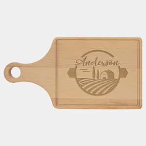 Personalized 13 1/2" x 7" Maple Cutting Board Paddle Shape with Drip Ring Thumbnail