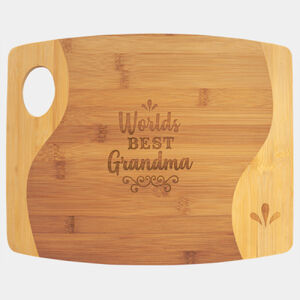 Personalized 13 3/4" x 11" x 5/16" Bamboo Two Tone Cutting Board with Handle Thumbnail