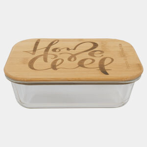 Personalized 35 oz. Rectangle Glass Container with Bamboo Lid Thumbnail