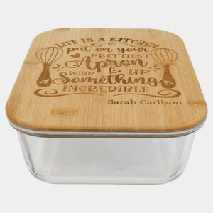 Personalized 50 oz. Rectangle Glass Container with Bamboo Lid Thumbnail