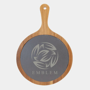 Personalized 8 1/4" x 12 1/4" Round Acacia Wood/Slate Serving Board with Handle Thumbnail