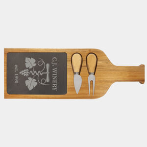 Personalized 17 1/2" x 6" Acacia Wood/Slate Serving Board with Two Tools Thumbnail