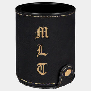 Personalized Black/Gold Laserable Leatherette Dice Cup with 5 Dice Thumbnail