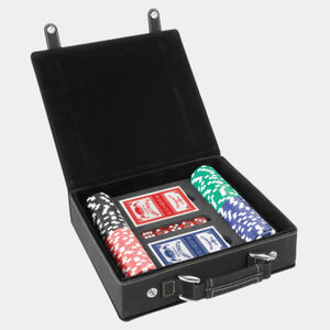Personalized Black/Gold Laserable Leatherette 100 Chip Poker Set Thumbnail