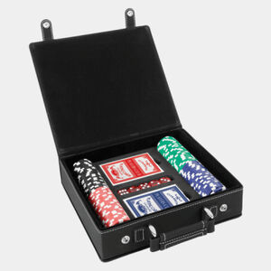Personalized Black/Silver Laserable Leatherette 100 Chip Poker Set Thumbnail