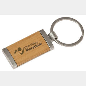 Personalized 7/8" x 1 7/8" Silver/Wood Laserable Rectangle Keychain Thumbnail