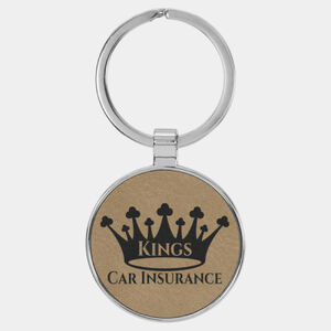 Personalized Leatherette Round Keychain with Metal Frame Thumbnail