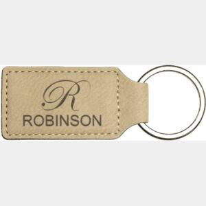 Personalized 2 3/4" x 1 1/4" Light Brown Laserable Leatherette Rectangle Keychain Thumbnail