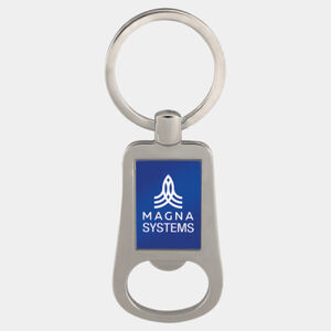 Personalized 2 1/8" Silver/Blue Laserable Bottle Opener Keychain Thumbnail