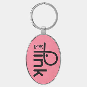 Personalized 3" x 1 3/4" Laserable Leatherette/Metal Pink Oval Keychain Thumbnail