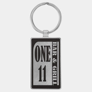 Personalized 2 3/4" x 1 1/4" Laserable Leatherette/Metal Black/Silver Rectangle Keychain Thumbnail
