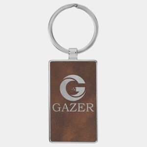 Personalized 2 3/4" x 1 1/4" Laserable Leatherette/Metal Rustic/Silver Rectangle Keychain Thumbnail