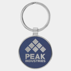 Personalized 1 1/2" Laserable Leatherette/Metal Blue/Silver Round Keychain Thumbnail