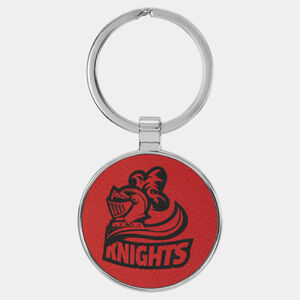 Personalized 1 1/2" Laserable Leatherette/Metal Red Round Keychain Thumbnail