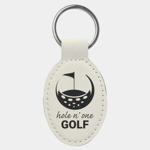 Personalized 3" x 1 3/4" White Laserable Leatherette Oval Keychain Thumbnail