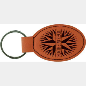 Personalized 3" x 1 3/4" Rawhide Laserable Leatherette Oval Keychain Thumbnail