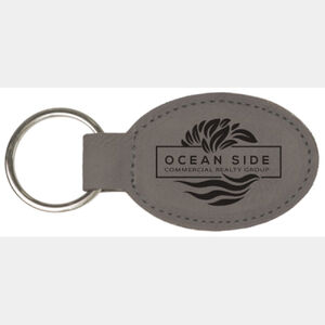Personalized 3" x 1 3/4" Gray Laserable Leatherette Oval Keychain Thumbnail