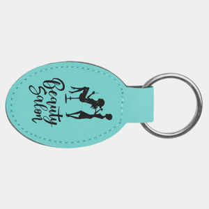 Personalized 3" x 1 3/4" Teal Laserable Leatherette Oval Keychain Thumbnail