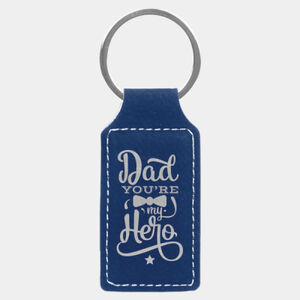 Personalized 2 3/4" x 1 1/4" Blue/Silver Laserable Leatherette Rectangle Keychain Thumbnail
