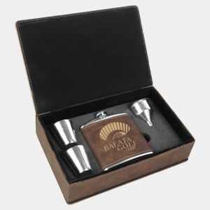 Personalized 6 oz. Rustic/Gold Laserable Leatherette Flask Gift Set Thumbnail