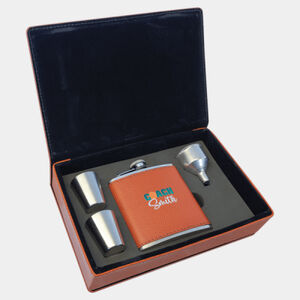 Personalized 6 oz. Basketball Laserable Leatherette Flask Gift Set Thumbnail