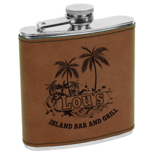 Personalized 6 oz. Dark Brown Laserable Leatherette Stainless Steel Flask Thumbnail