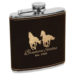 Personalized 6 oz. Black/Gold Laserable Leatherette Stainless Steel Flask Thumbnail