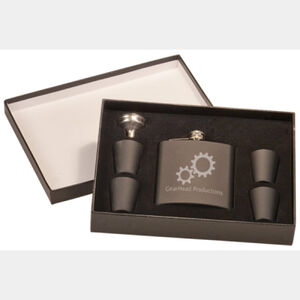 Personalized 6 oz. Matte Black Flask Set in Black Presentation Box Thumbnail