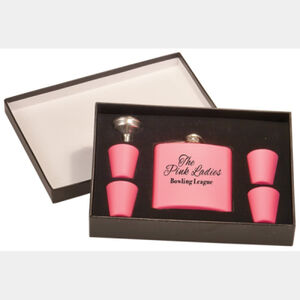 Personalized 6 oz. Matte Pink Flask Set in Black Presentation Box Thumbnail