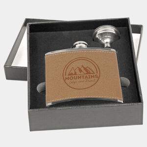 Personalized 6 oz. Leather Flask Set in Black Presentation Box Thumbnail