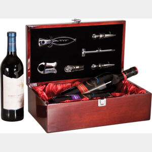 Personalized Rosewood Piano Finish Double Bottle Wine Box with Tools Thumbnail