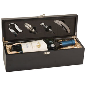 Personalized Matte Black Finish Single Wine Box with Tools Thumbnail