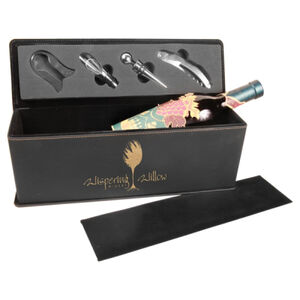 Personalized Black/Gold Laserable Leatherette Single Wine Box with Tools Thumbnail