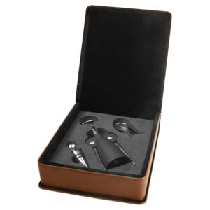 Personalized Dark Brown Laserable Leatherette 3-Piece Wine Tool Gift Set Thumbnail