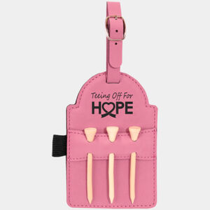 Personalized 5" x 3 1/4" Pink Laserable Leatherette Golf Bag Tag with 3 Wooden Tees Thumbnail