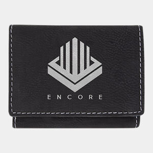 Personalized 3" x 4" Black/Silver Laserable Leatherette Trifold Wallet Thumbnail