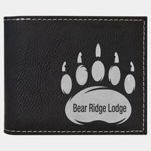 Personalized Black/Silver Laserable Leatherette Bi-Fold Wallet w/Flip ID Display Thumbnail