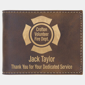 Personalized Rustic/Gold Laserable Leatherette Bi-Fold Wallet w/Flip ID Display Thumbnail