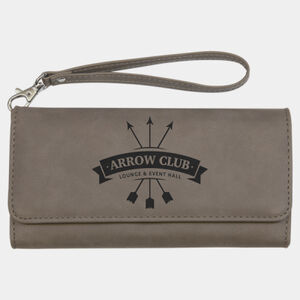 Personalized 7 1/2" x 4" Gray Laserable Leatherette Wallet with Strap Thumbnail