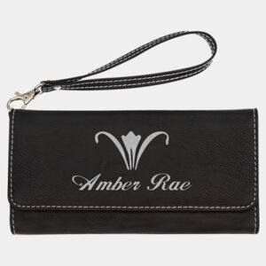 Personalized 7 1/2" x 4" Black/Silver Laserable Leatherette Wallet with Strap Thumbnail