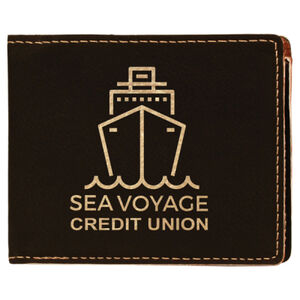 Personalized 4 1/2" x 3 1/2" Black/Gold Laserable Leatherette Bifold Wallet Thumbnail
