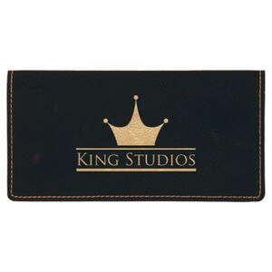 Personalized 6 3/4" x 3 1/2" Black/Gold Laserable Leatherette Checkbook Cover Thumbnail