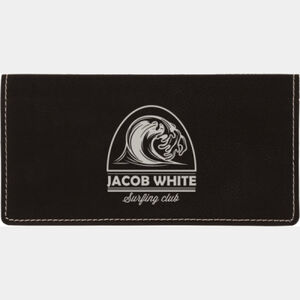 Personalized 6 3/4" x 3 1/2" Black/Silver Laserable Leatherette Checkbook Cover Thumbnail
