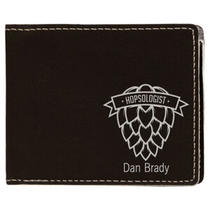 Personalized 4 1/2" x 3 1/2" Black/Silver Laserable Leatherette Bifold Wallet Thumbnail