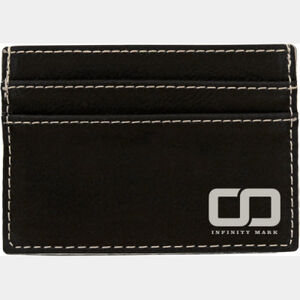 Personalized 4" x 2 3/4" Black/Silver Laserable Leatherette Wallet Clip Thumbnail